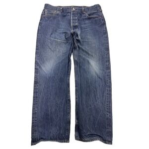 Levis 501 Jeans Mens 40x32 Blue Distressed Denim Straight Leg Button Fly